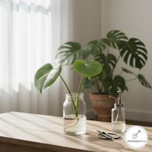 Monstera deliciosa propagation stem cutting in water