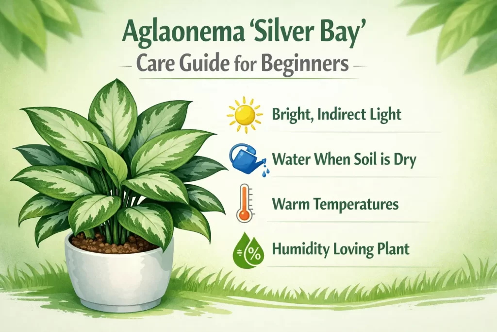 Aglaonema Silver Bay indoor plant care guide for beginners in low light conditions