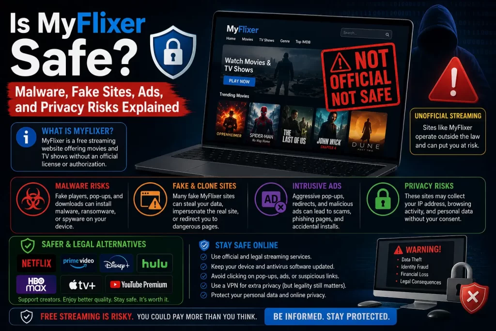 MyFlixer safety and privacy risks illustration