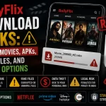 BollyFlix download risks featuring 300MB movies, APK files, fake downloads, malware threats, and safer legal streaming alternatives.